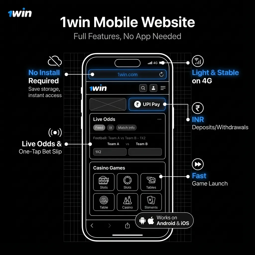 Betting on mobile with 1Win India - no install, live odds, fast casino games