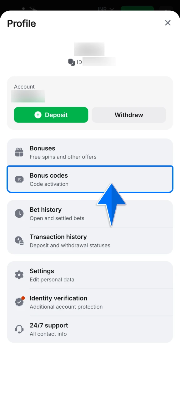 Input your official promo code in the registration form or account settings to activate your 1win rewards.